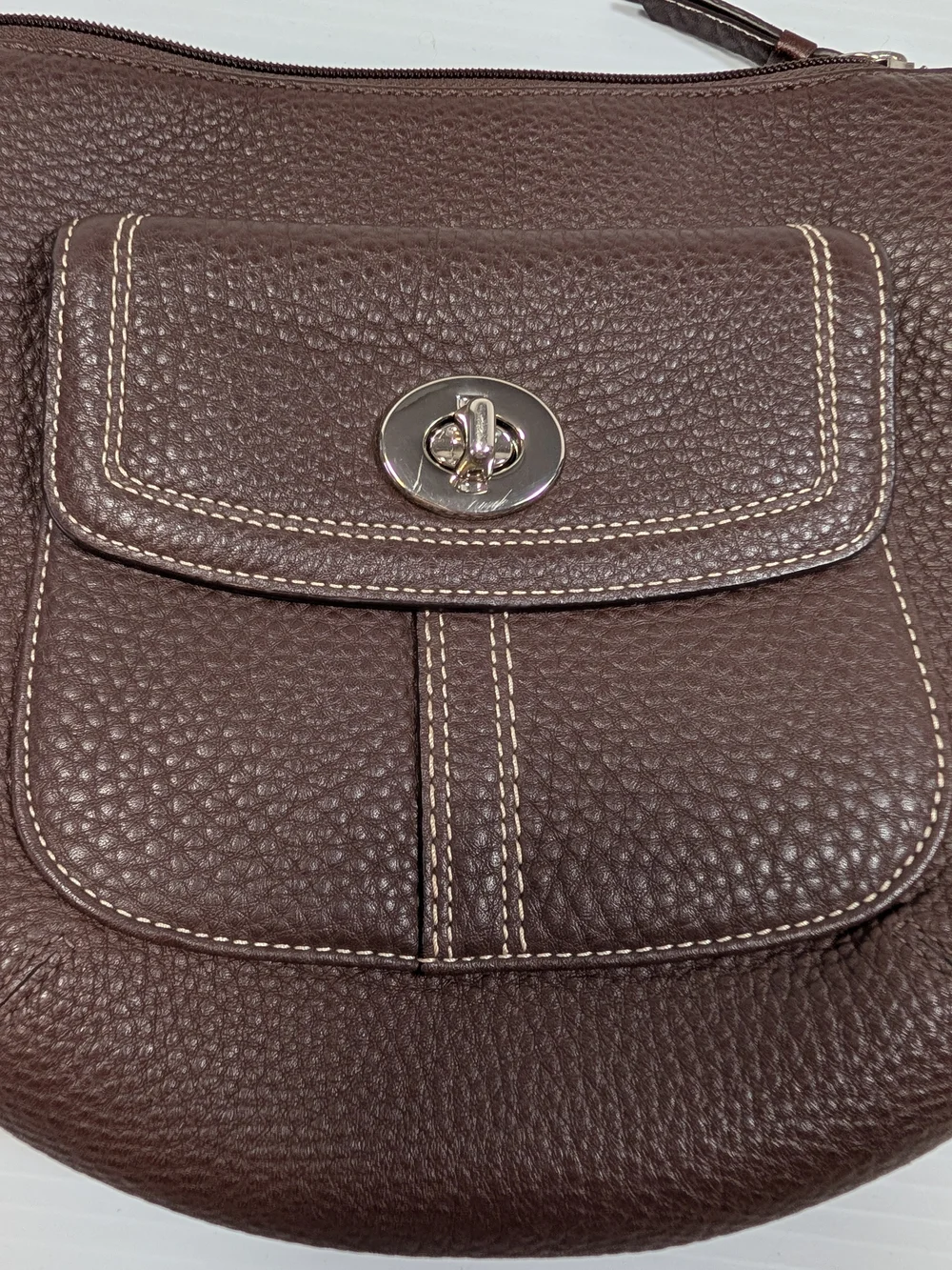 Coach Chocolate Brown Pebbled Leatherman Chelsea Crossbody Turnlock Purse Strap